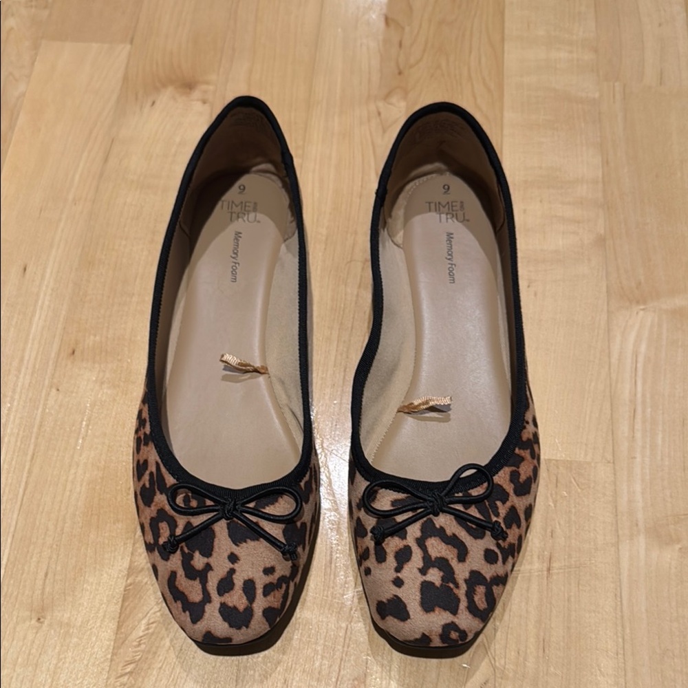 Women’s Time and Tru Memory Foam Leopard Print Ballet Flats